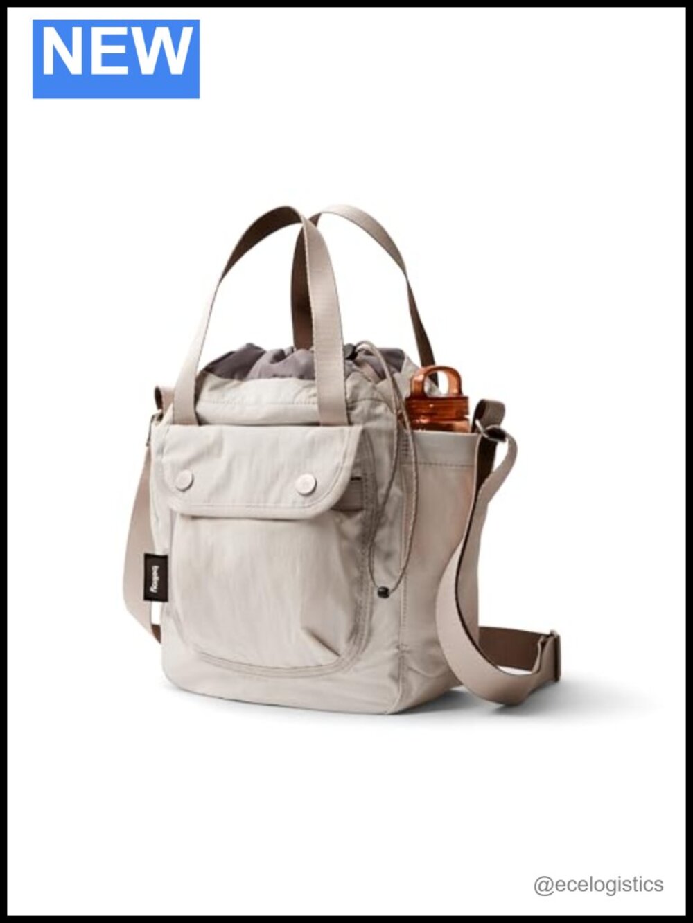 Nylon Bucket Bag with Drawstring Closure, Crossbody Shoulder Strap - Women's